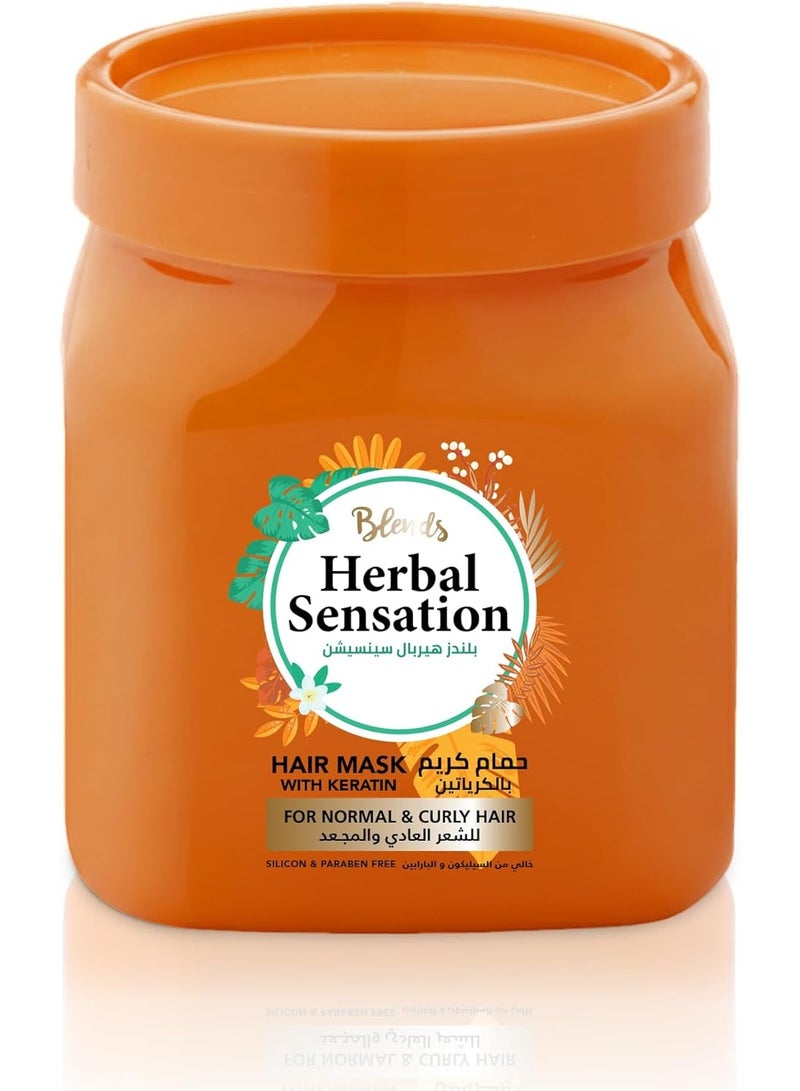 Herbal Sensation Keratin Hair Mask for Normal & Curly Hair – Anti-Frizz & Humidity Protection Treatment – Silicone & Paraben Free – 600 ml